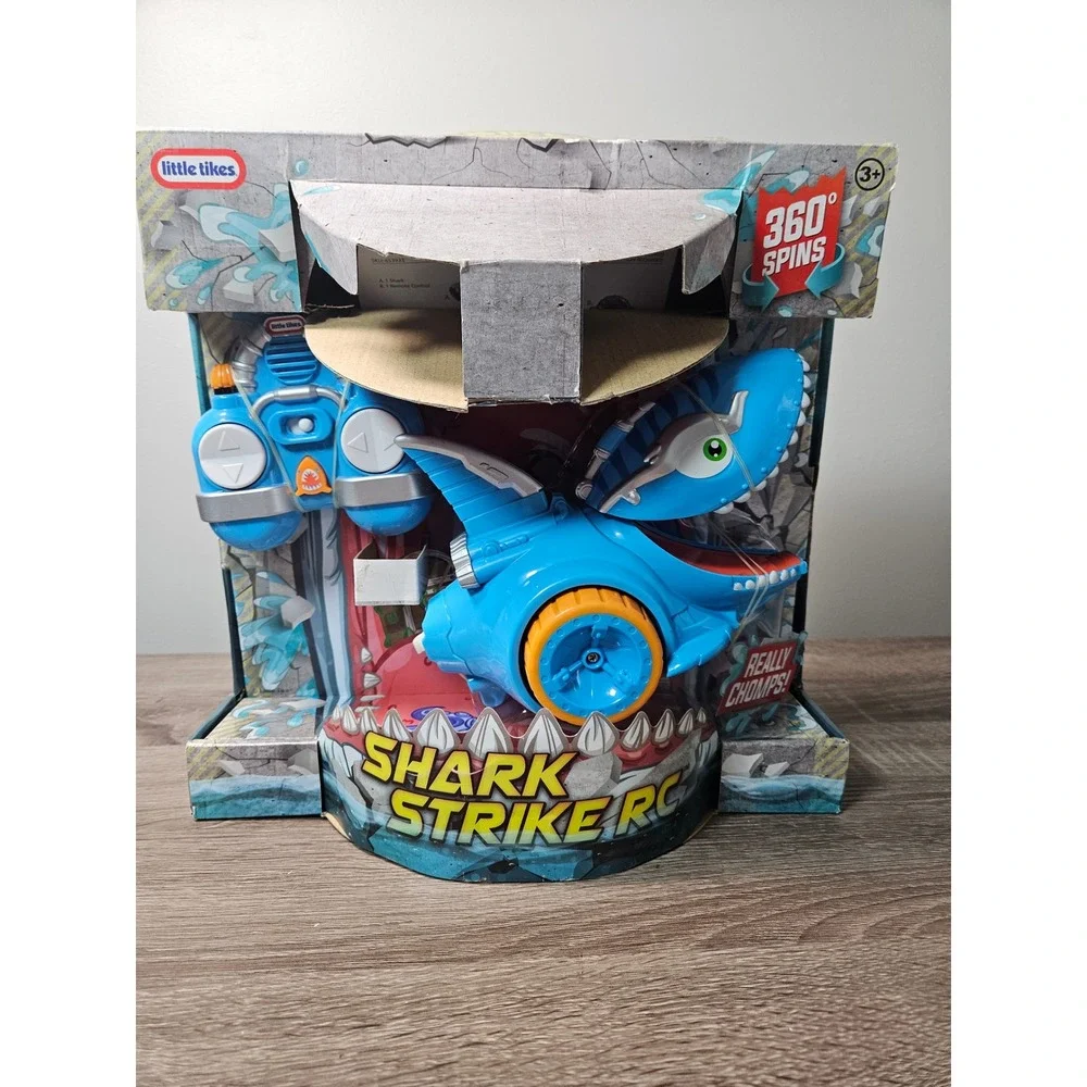 Little Tikes Shark Strike RC Remote Control Toy Blue 360 Spins Music Sounds